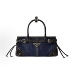 PRADA triangular metal logo handbag mini for women in blue and black